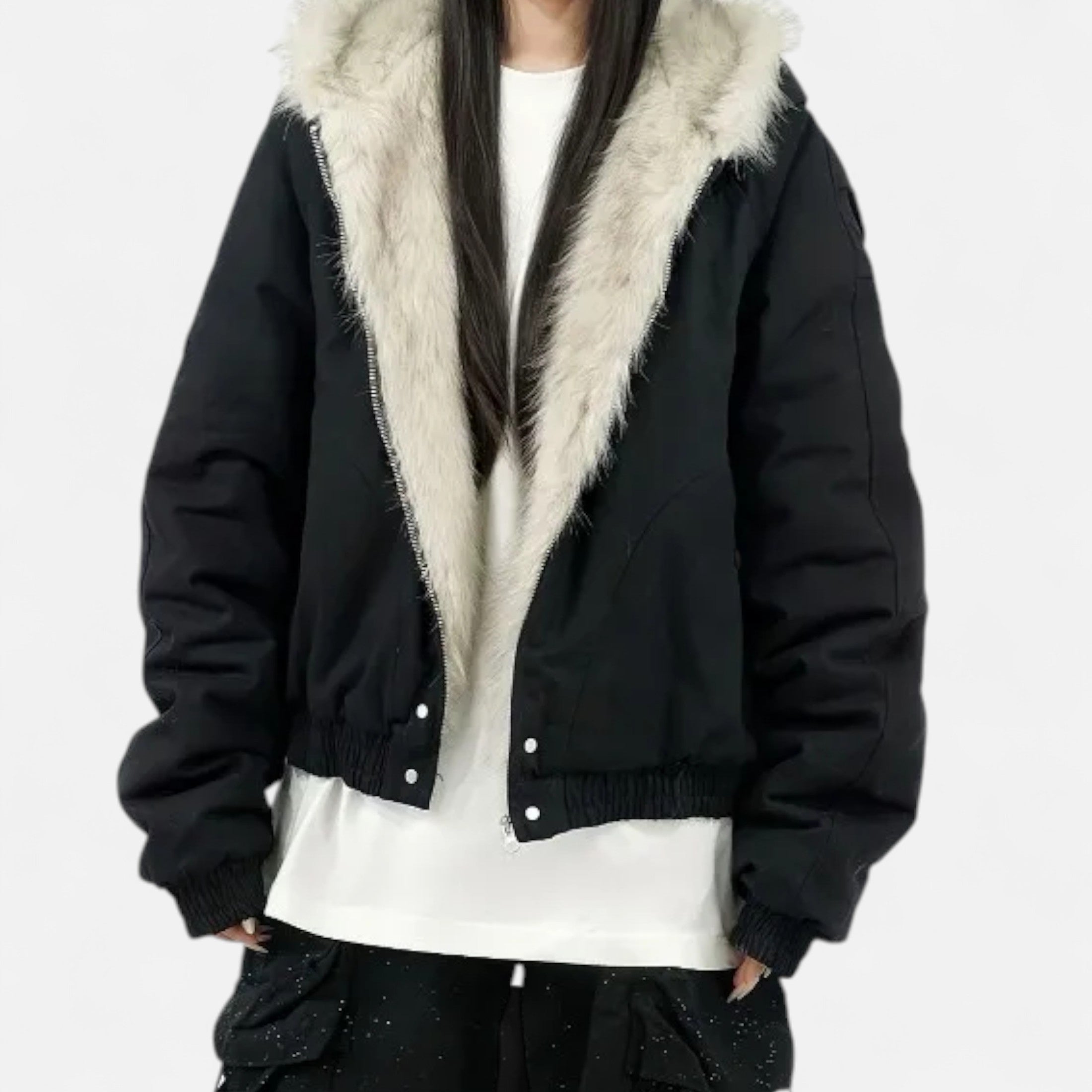 Women's Classic Winter Fur Collar Hooded Coat with Functional Pockets