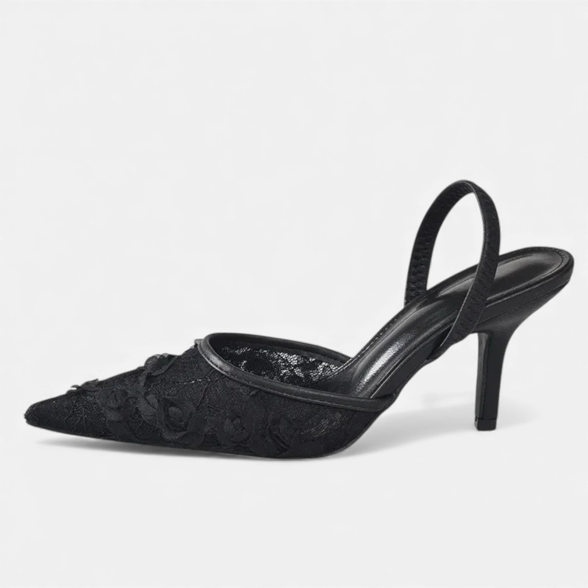 Women’s Elegant Airy Floral Embroidered Mesh Designer Heels