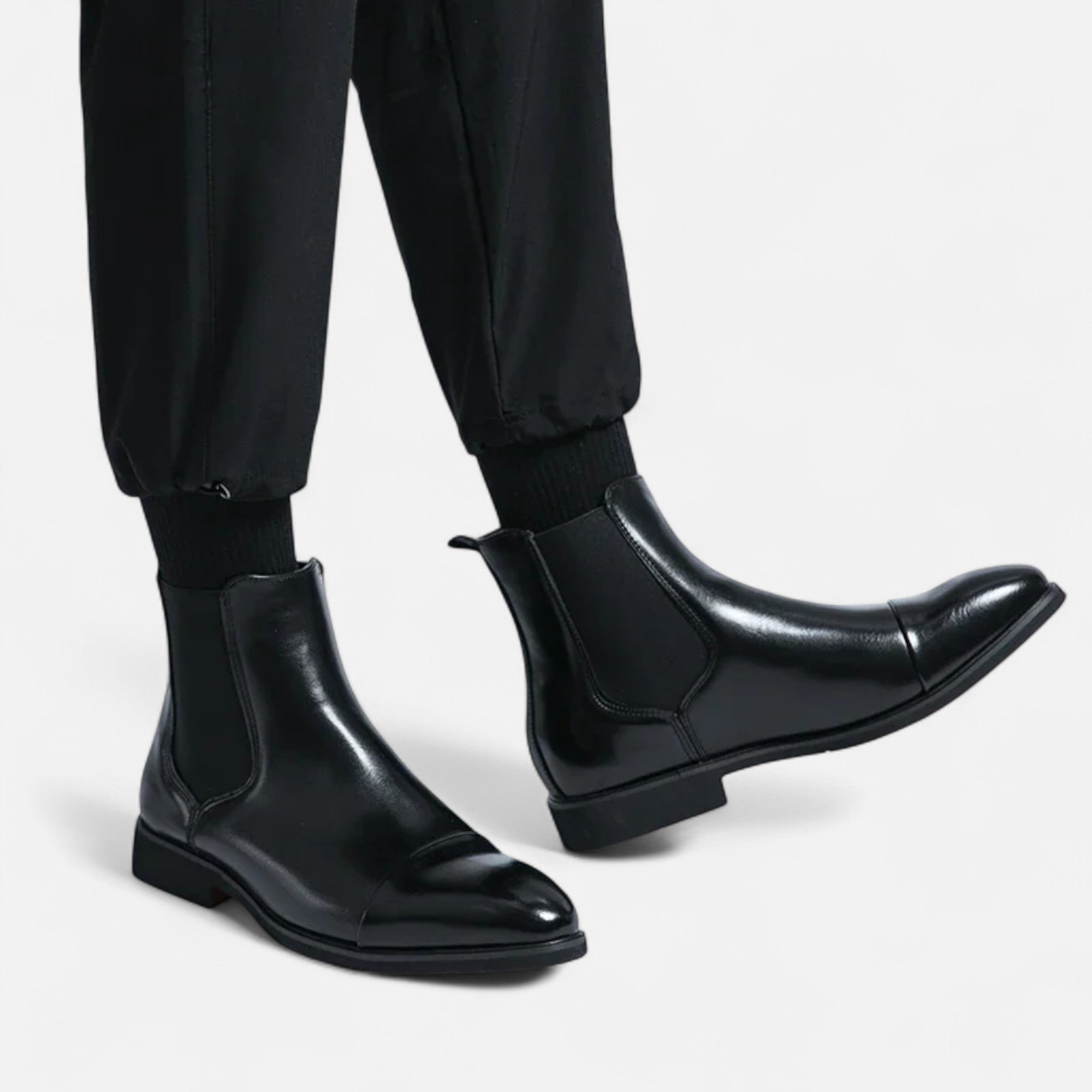 Modern Formal Chelsea Boots in Elegant Black with Red Sole for Men