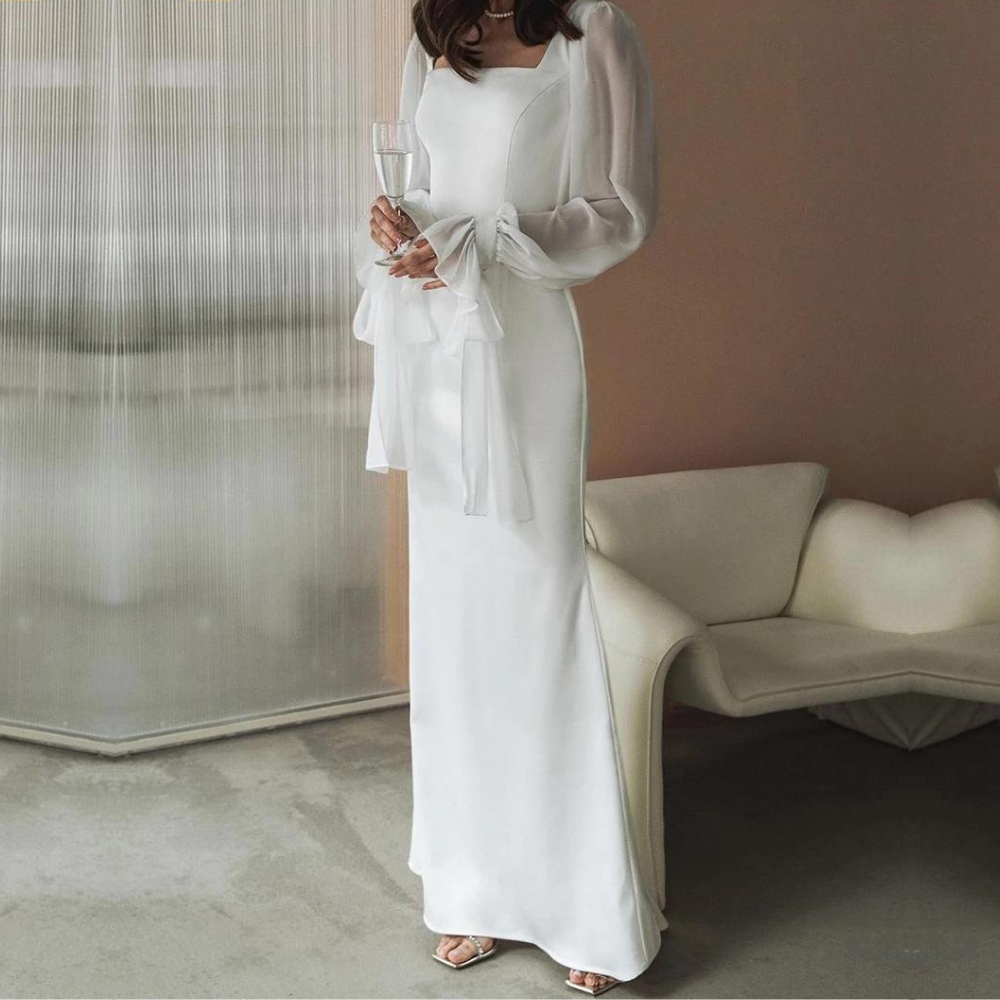 Women’s Elegant Wedding Party Maxi Evening Dress with Square Neckline