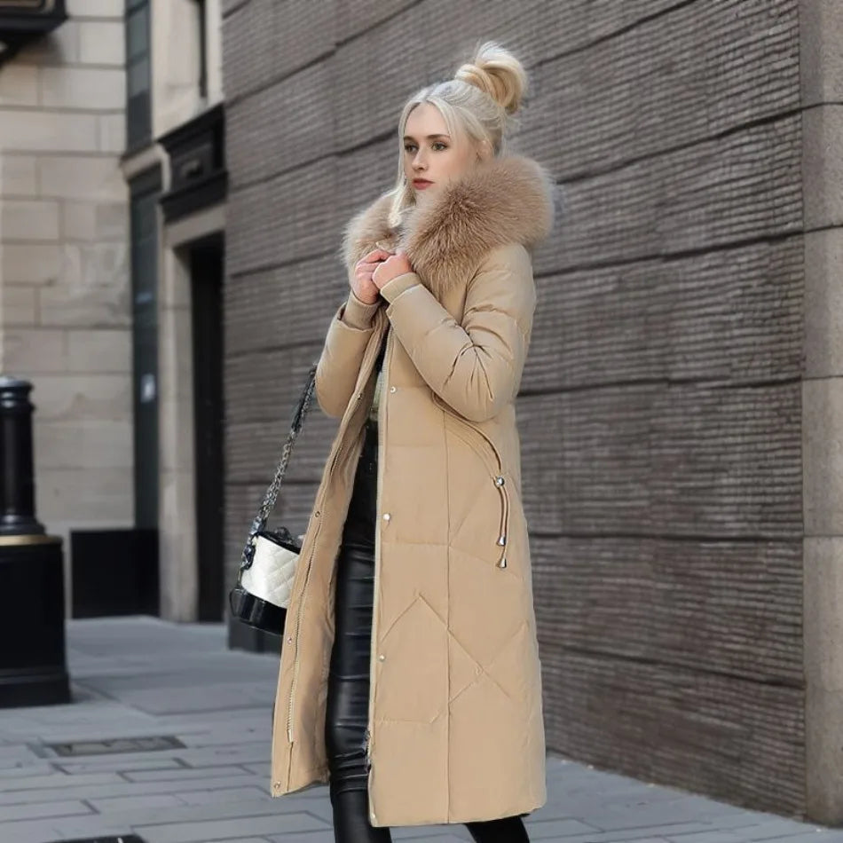 Women’s Quilted Winter Coat with Hood Trim