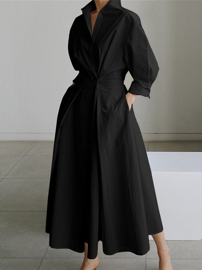Women's Chic Leisure Midi Dress with Button Closure