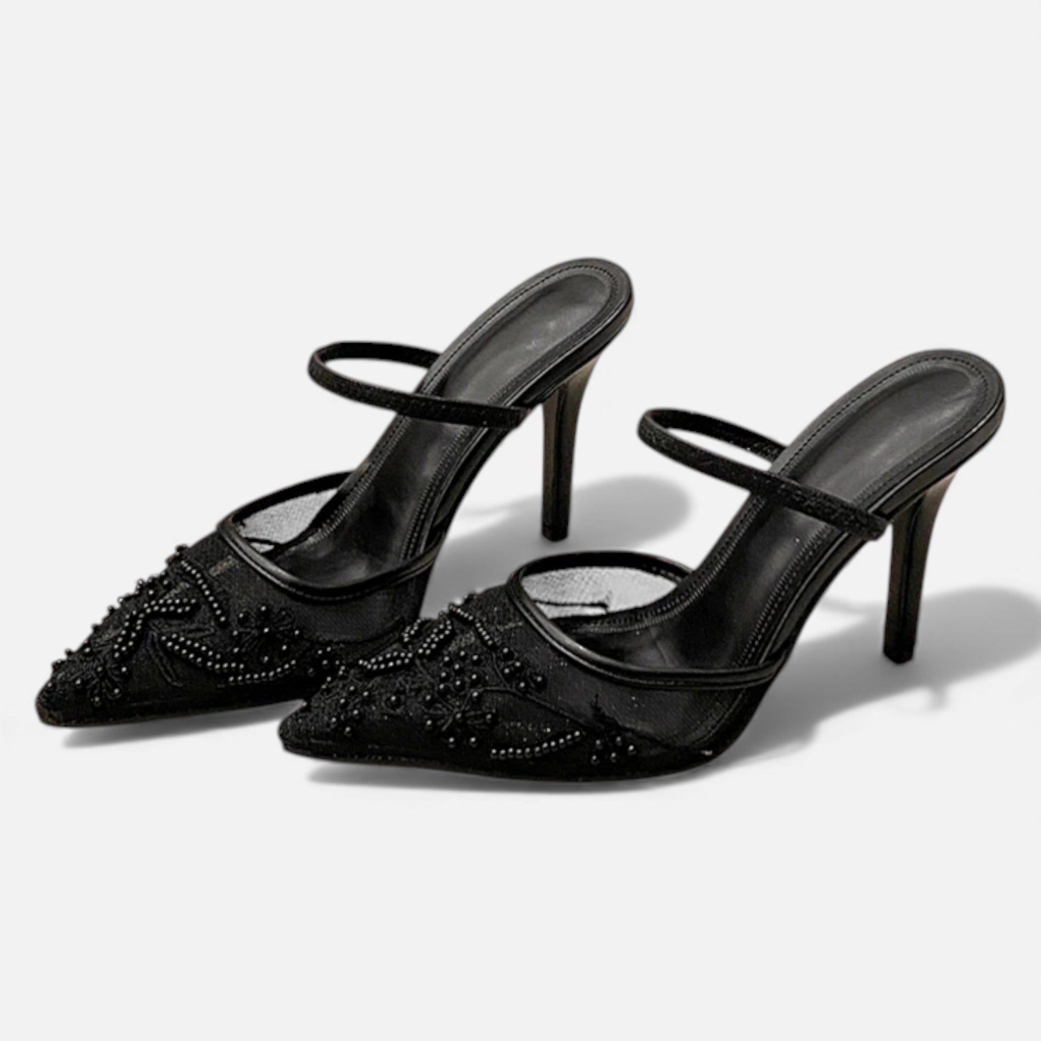 Women’s Elegant Airy Floral Embroidered Mesh Designer Heels