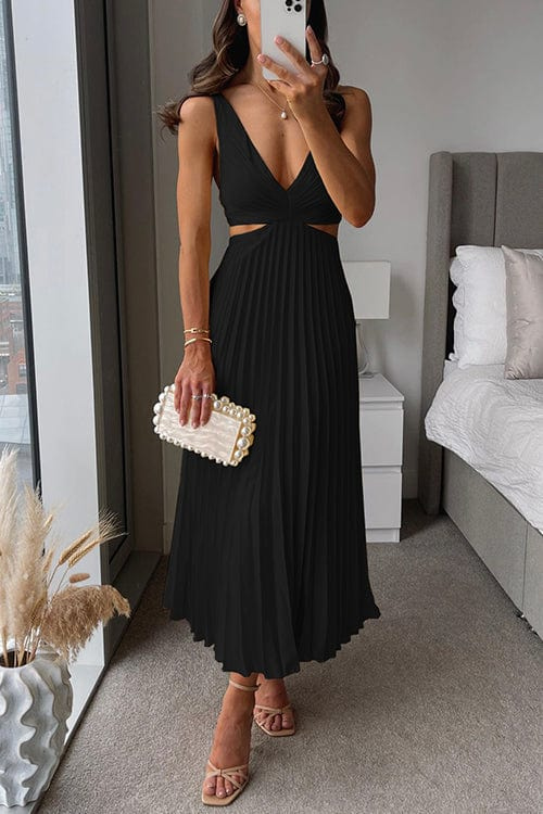 Timeless Elegance Flowing Pleated Midi Dress for Women