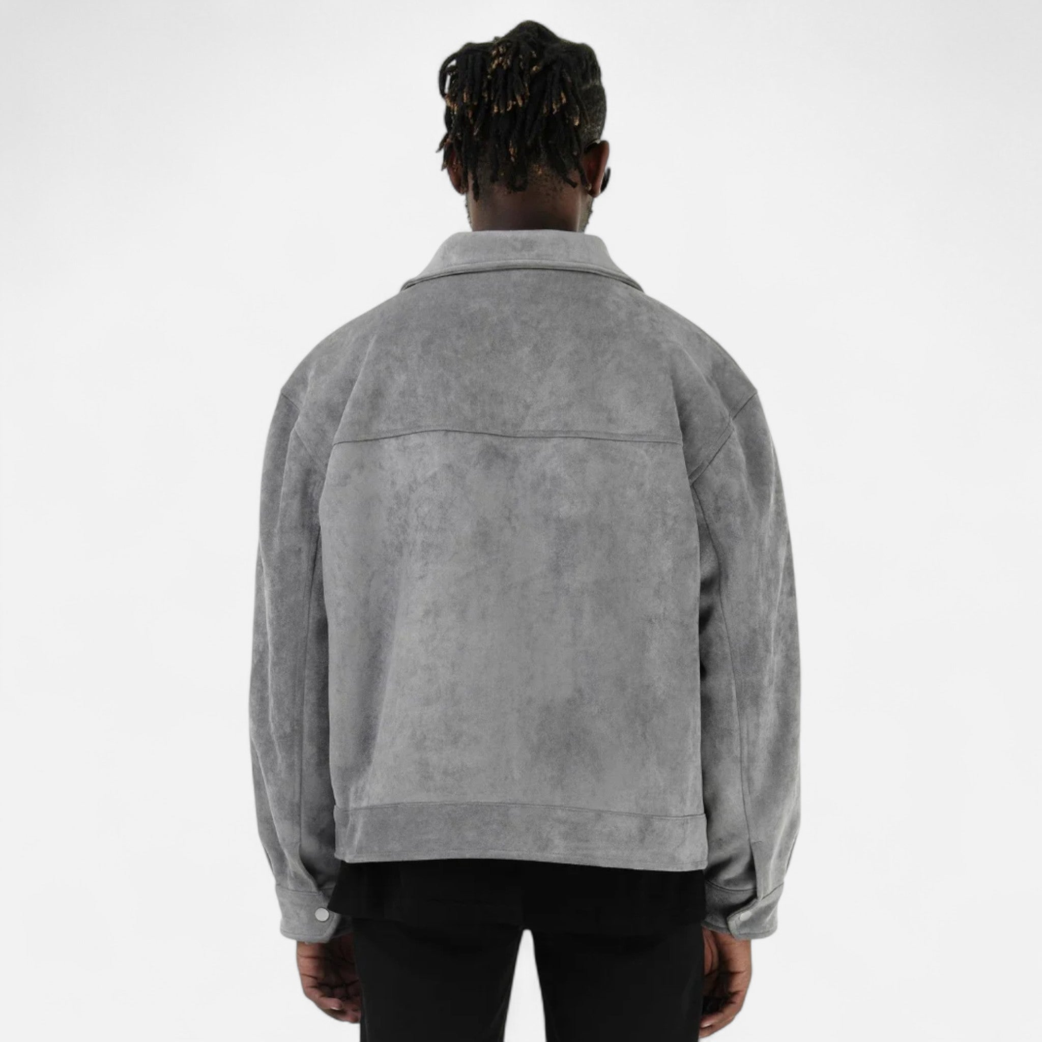 Refined Street-Inspired Collar Loose-Fit Suede Jacket for Men