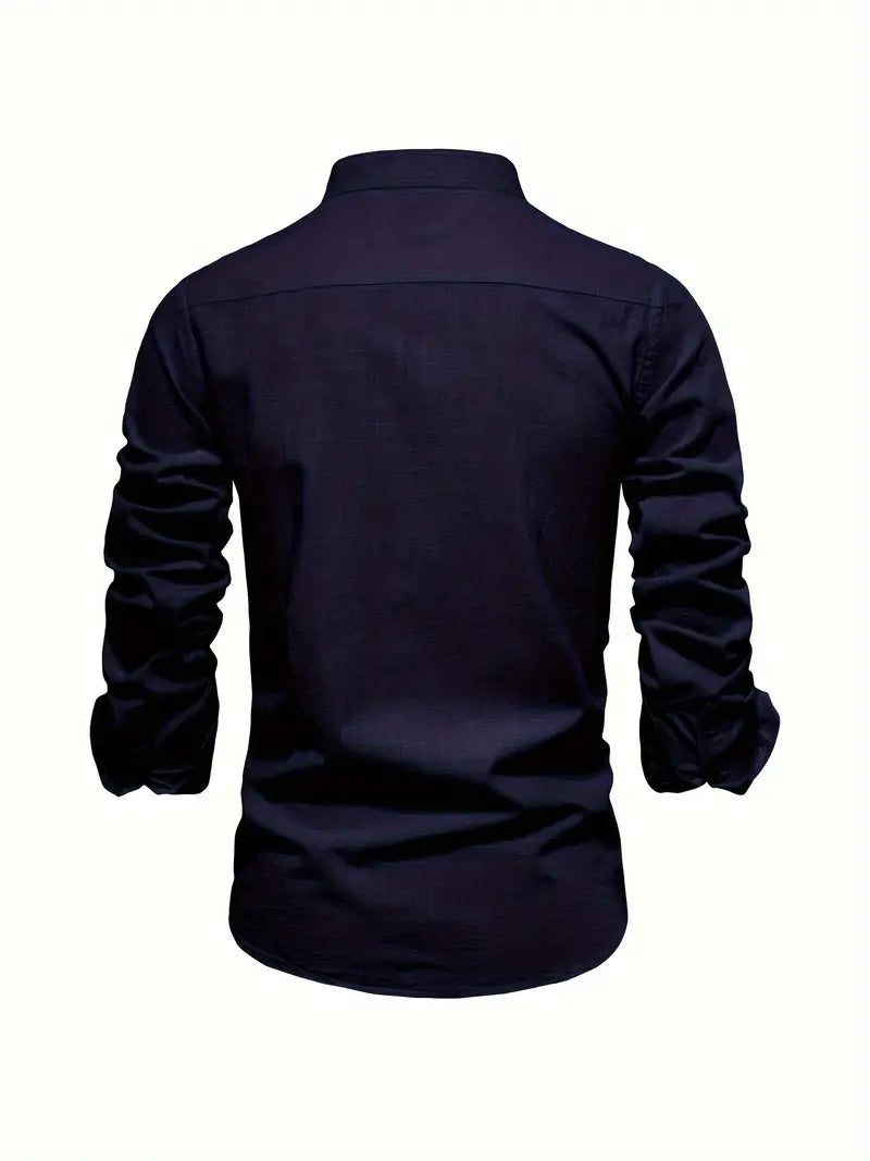 Men's Casual Streetwear Outdoor Shirt with Stand-up Collar and Button Front