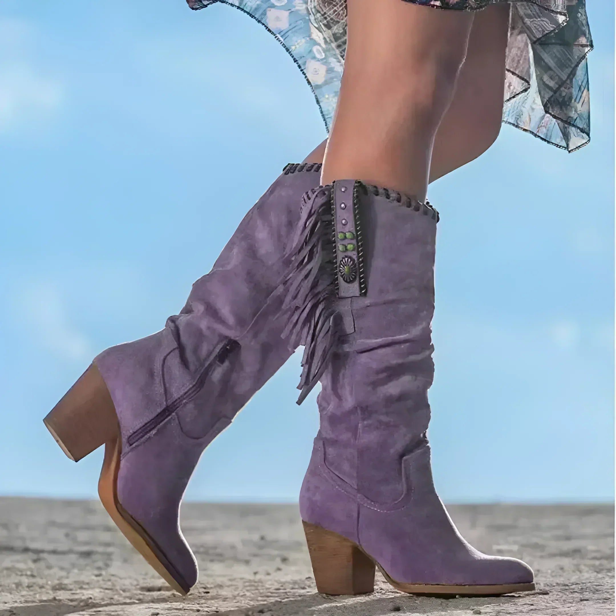 Women's Fashion Knee High Heeled Western Flair Cowboy Boots