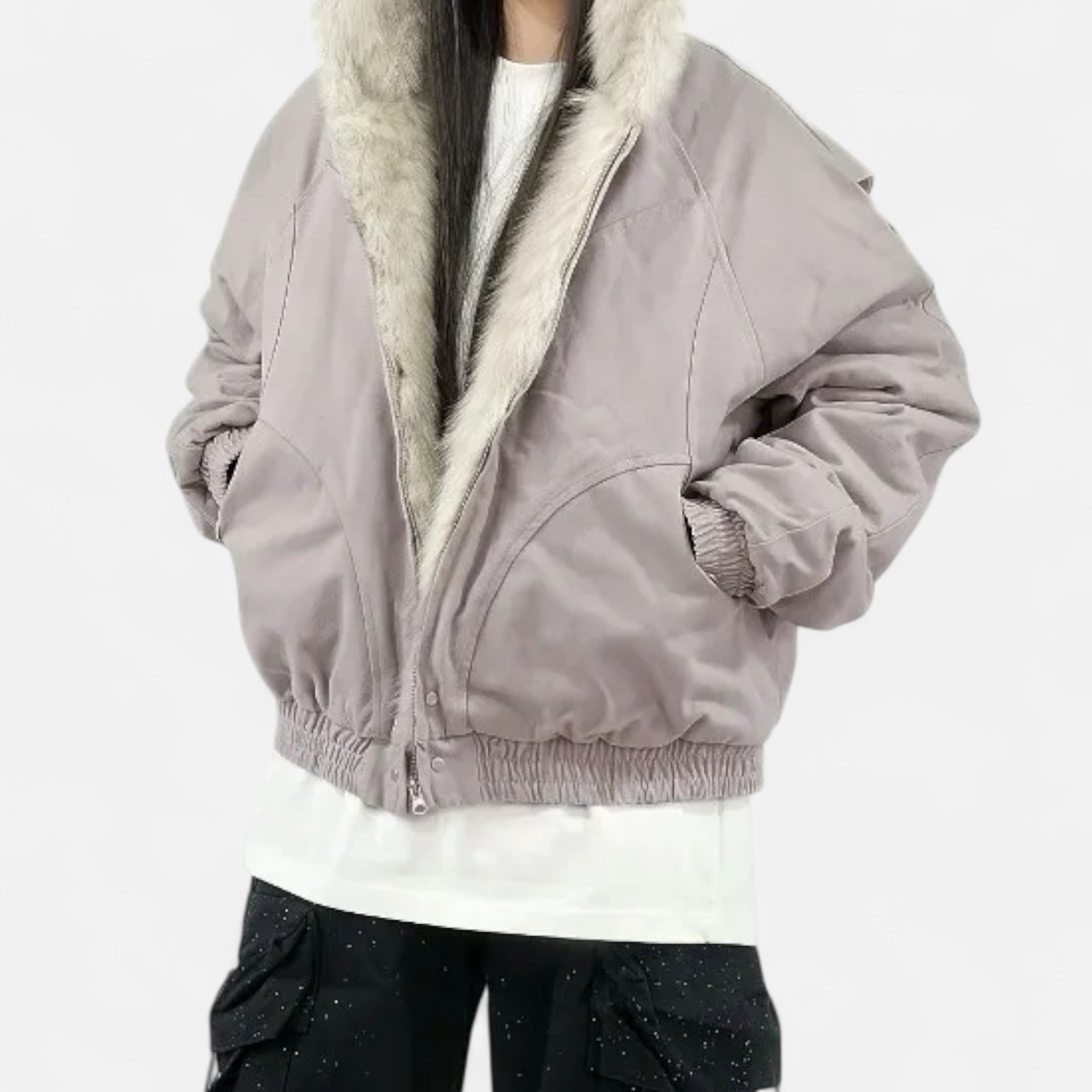 Women's Classic Winter Fur Collar Hooded Coat with Functional Pockets