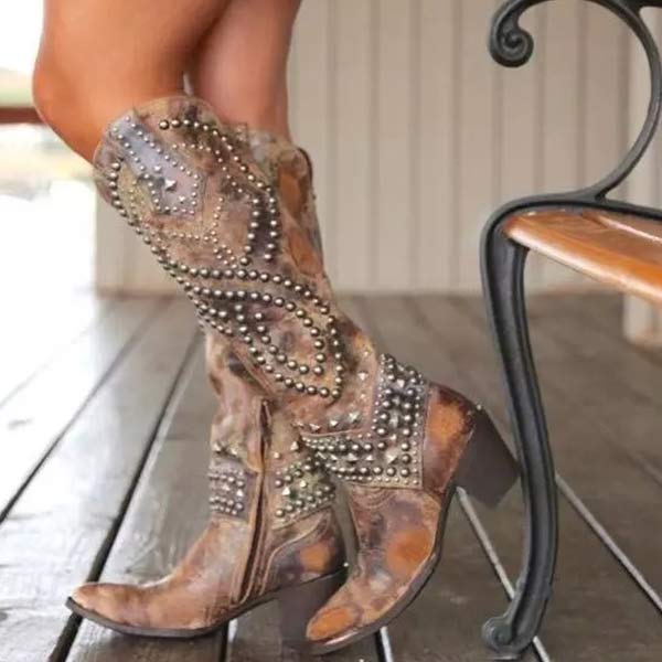Women's Outdoor Easy Wear Edgy Knee High Boots with Thick Heel and Side Zipper