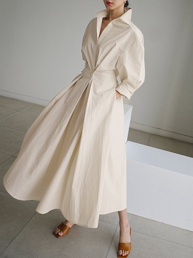 Women's Chic Leisure Midi Dress with Button Closure