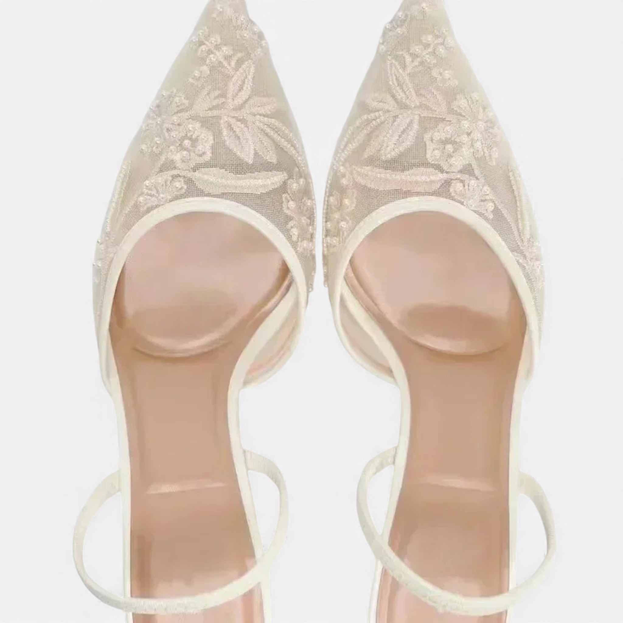 Women’s Elegant Airy Floral Embroidered Mesh Designer Heels