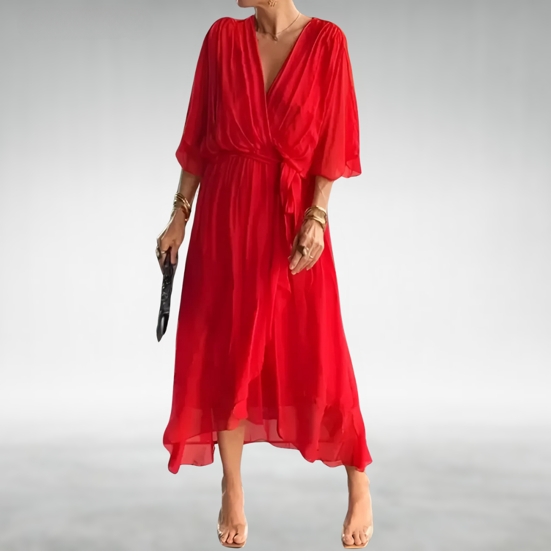 Women's Elegant Chiffon Occasion Maxi Dress with V-Neckline