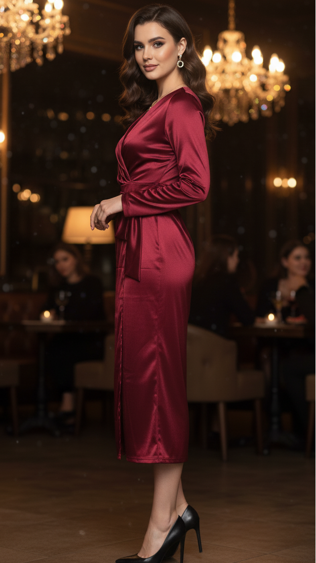 Fashion Elegance Spring Wrap Midi Evening Dress for Women