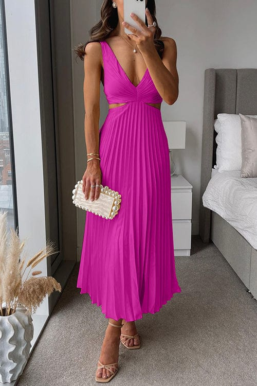 Captivating Flowing Pleated Party Evening Midi Dress for Women