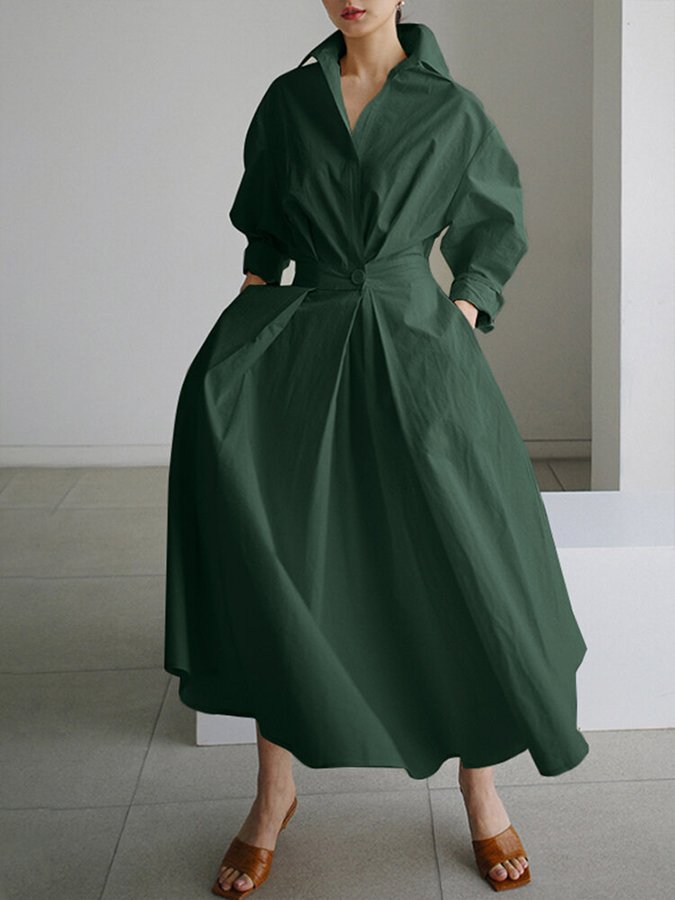 Women's Chic Leisure Midi Dress with Button Closure