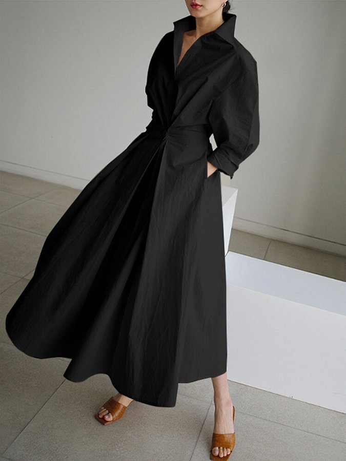 Women's Chic Leisure Midi Dress with Button Closure