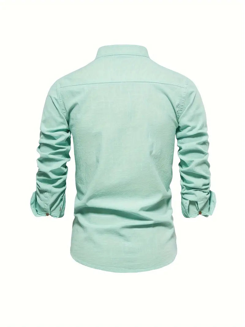 Men's Casual Streetwear Outdoor Shirt with Stand-up Collar and Button Front