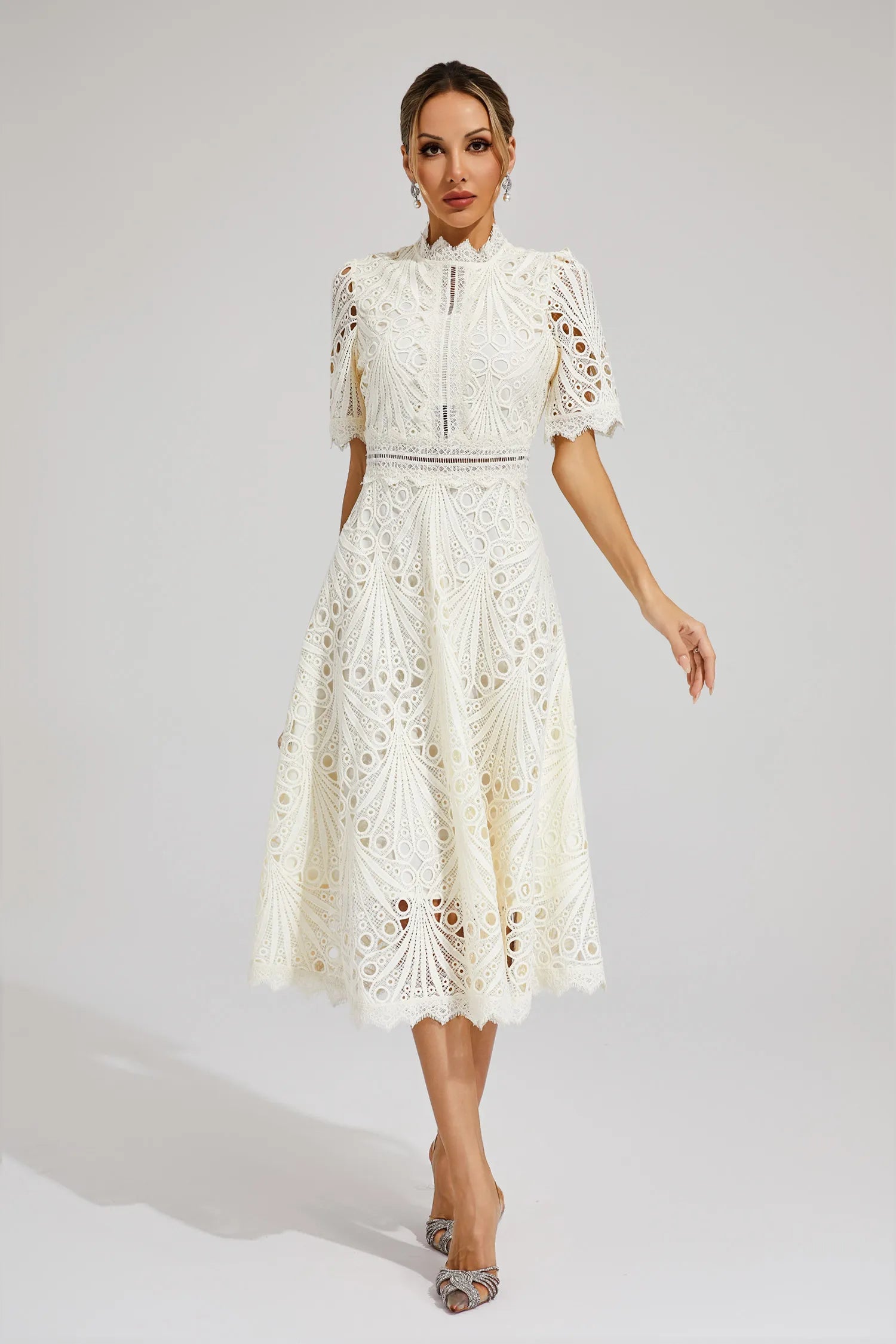 Women's Flattering Lace Party Evening Midi Dress for Women