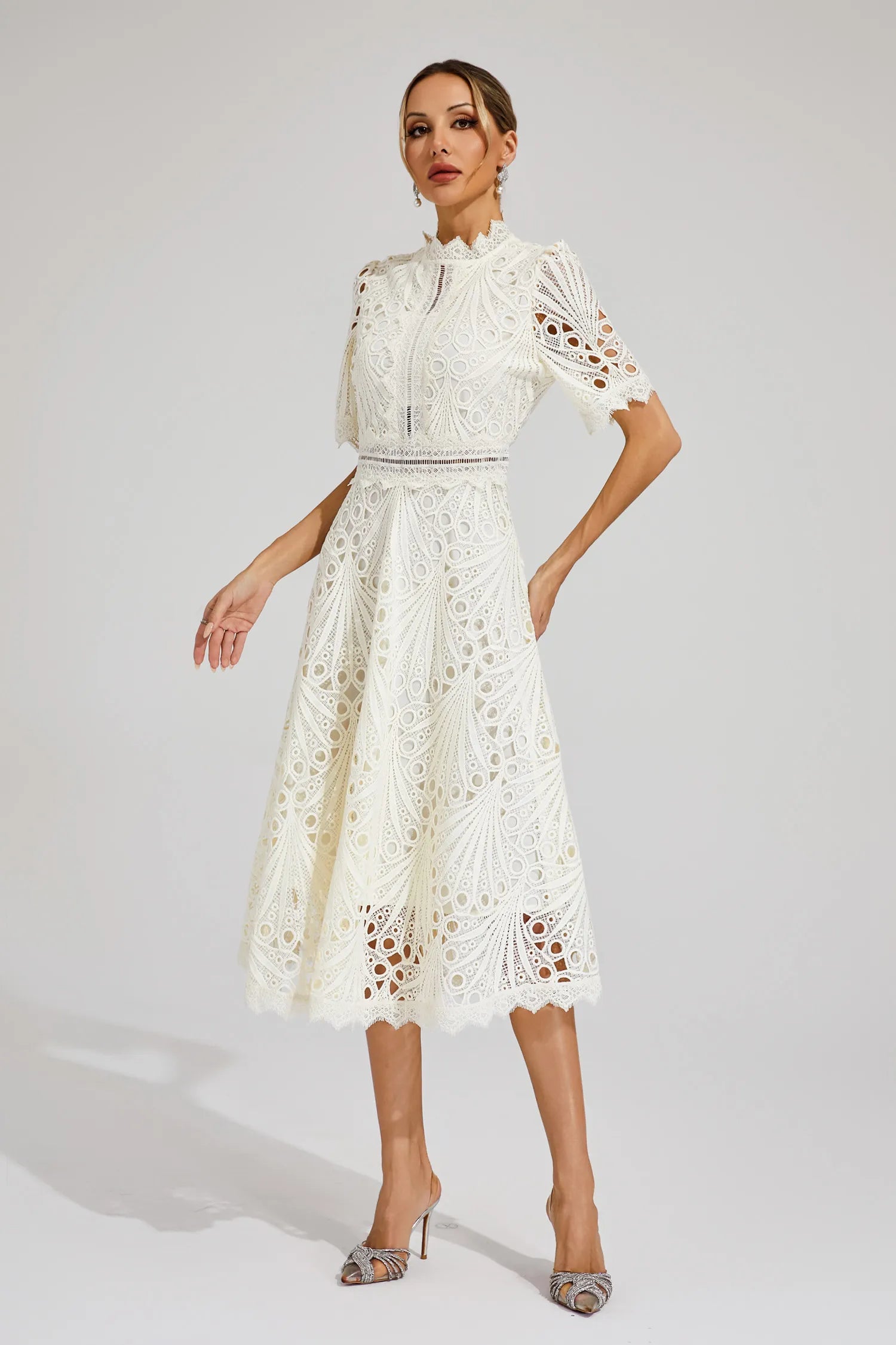Women's Flattering Lace Party Evening Midi Dress for Women