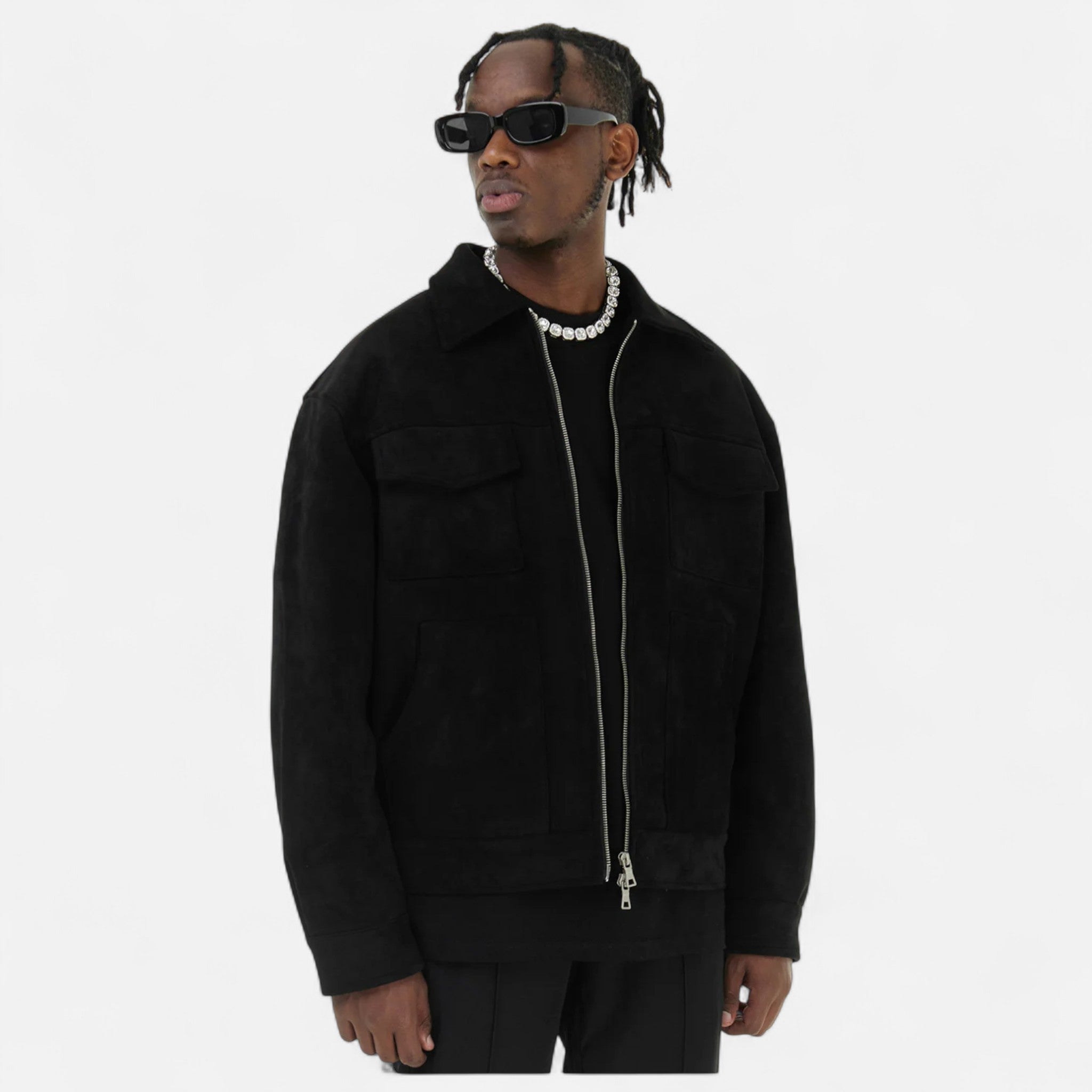 Refined Street-Inspired Collar Loose-Fit Suede Jacket for Men
