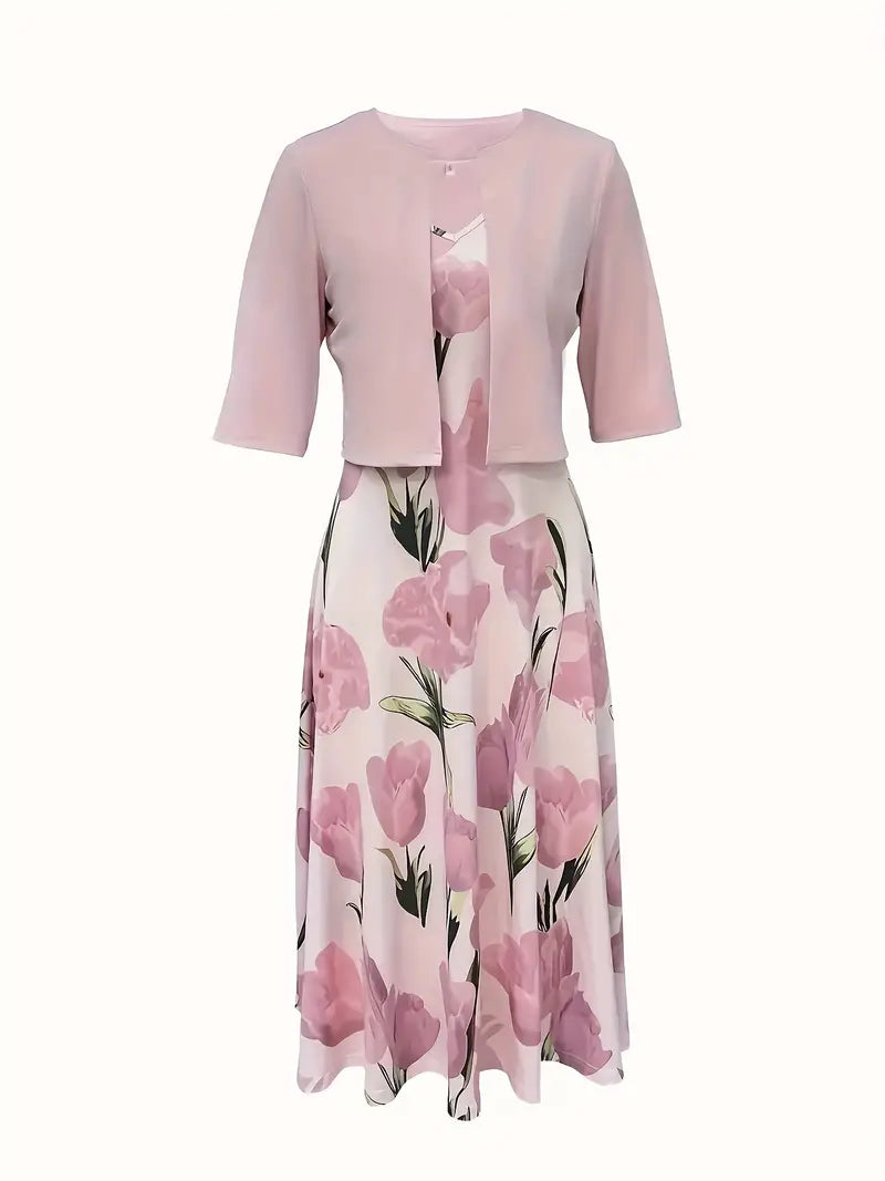 Women's Stunning Two-Piece Maxi Dress with Matching Cropped Jacket