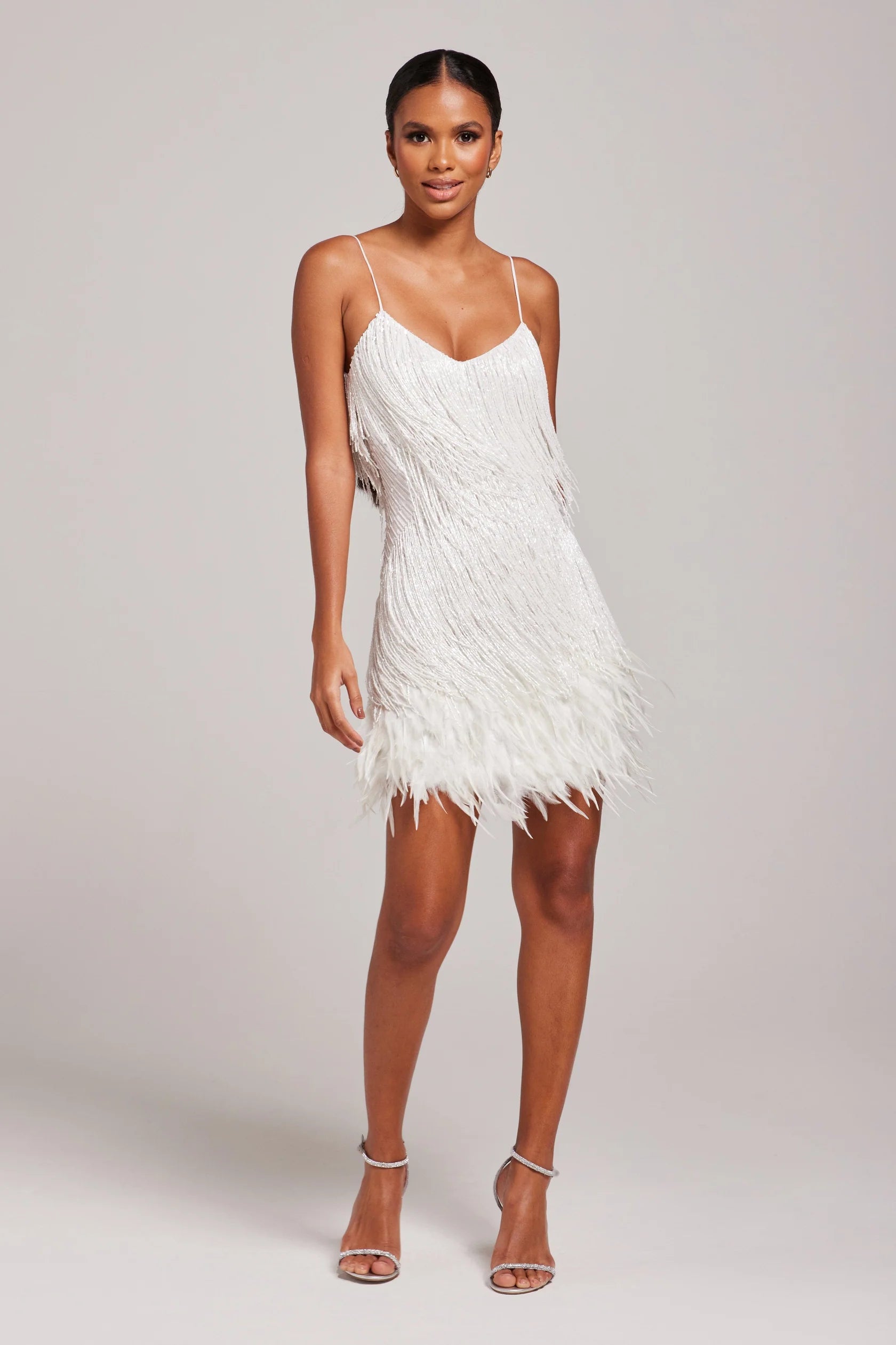 Women’s Fashion Party Mini Cocktail Dress with Fringe Feathers