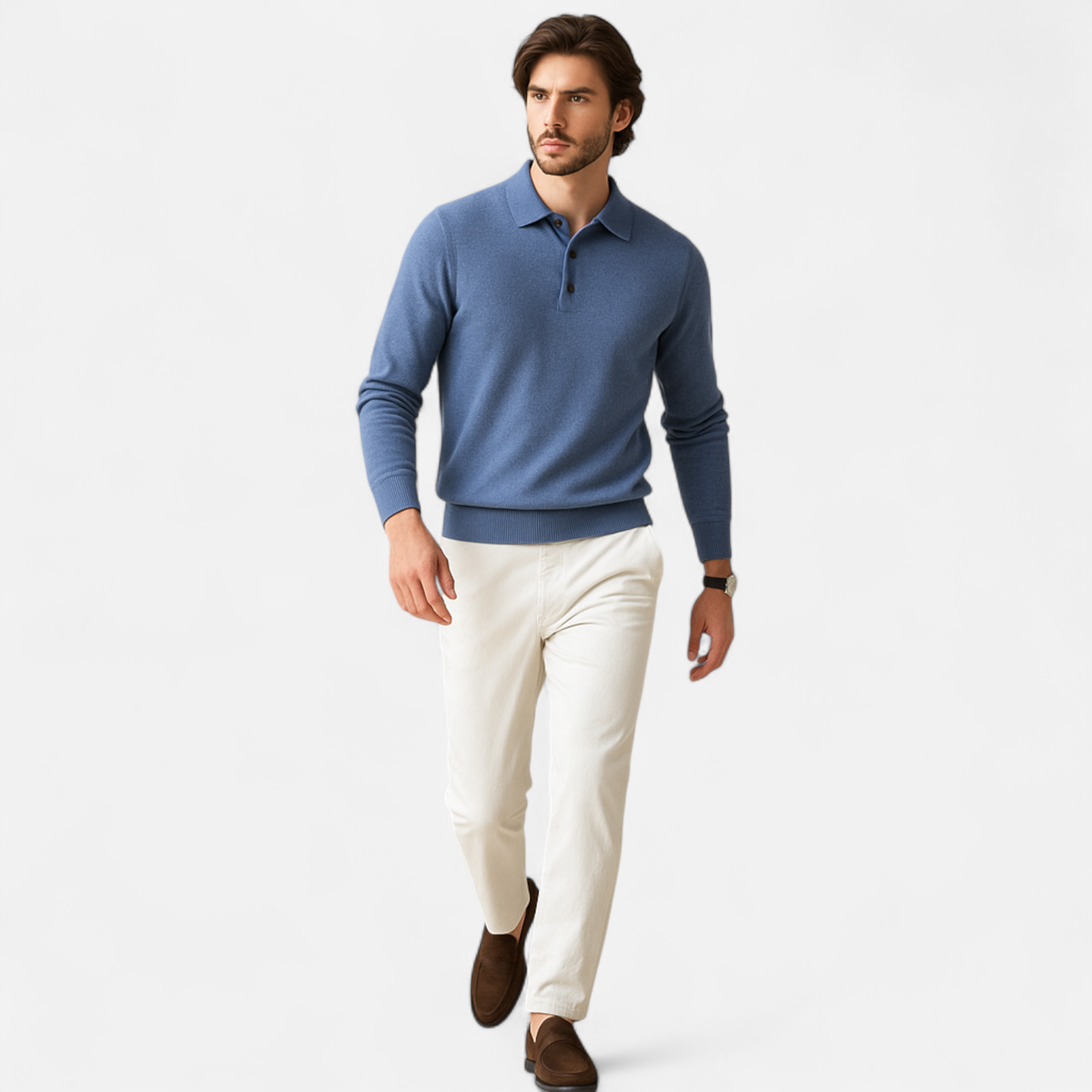 Smart-Casual Warm Merino Polo Sweater for Men