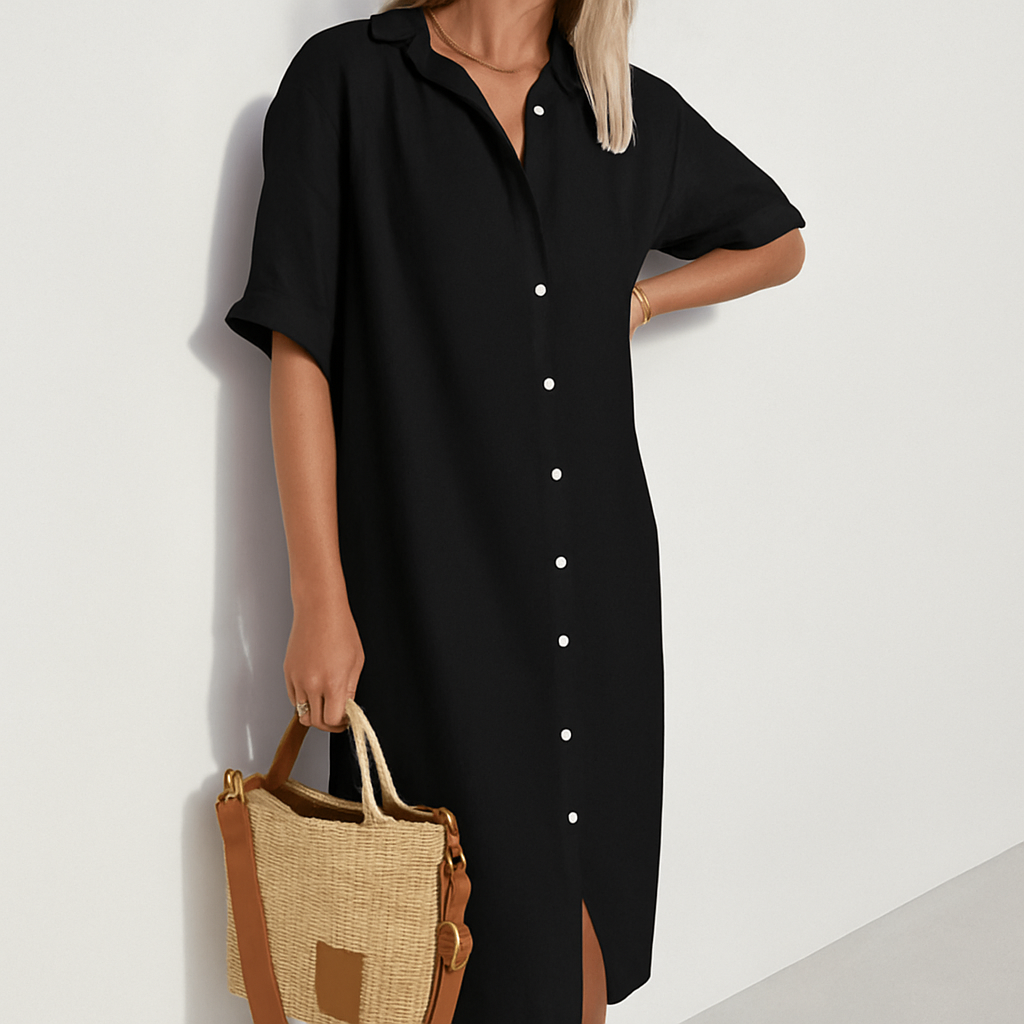 Women’s Versatile Classic Button Long Linen Shirt Dress