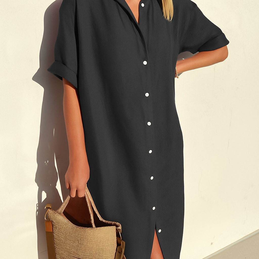 Women’s Versatile Classic Button Long Linen Shirt Dress