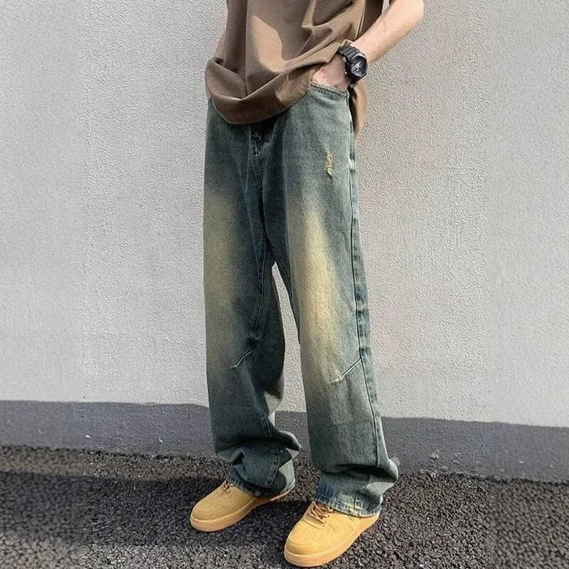 Men's modern streetwear long baggy jeans with functional pockets