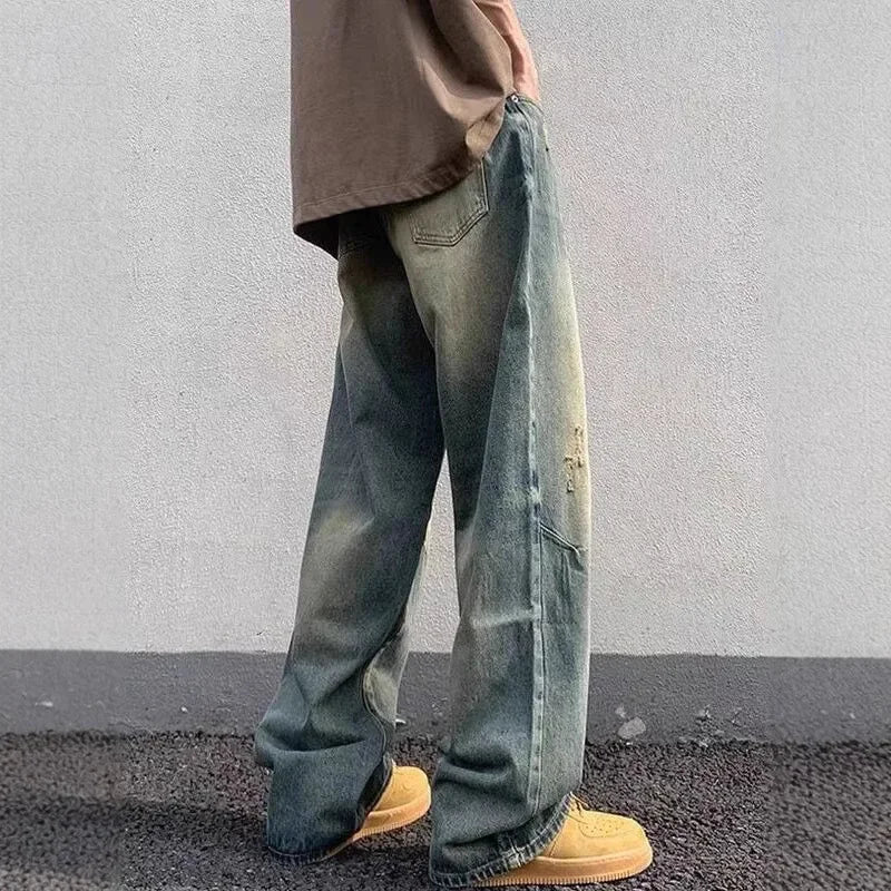Men's modern streetwear long baggy jeans with functional pockets