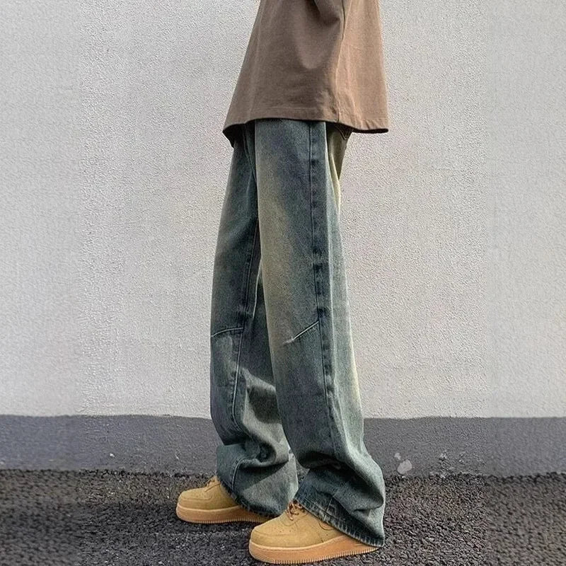 Men's modern streetwear long baggy jeans with functional pockets