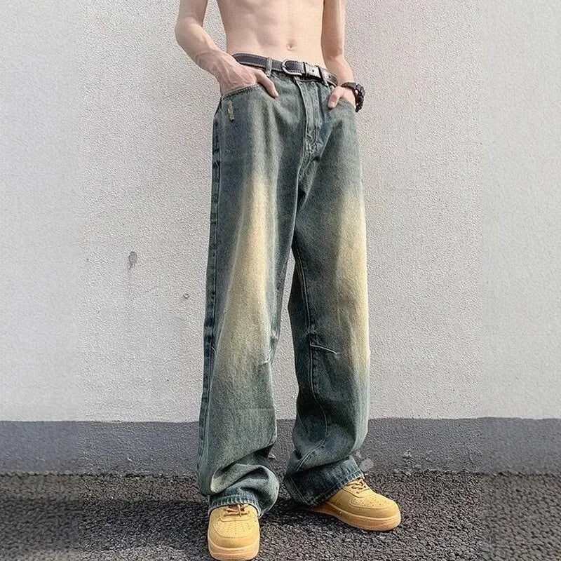 Men's modern streetwear long baggy jeans with functional pockets