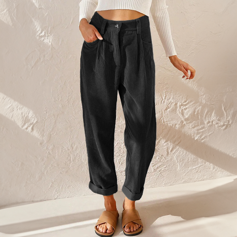 Women's Fashionable Stretchy High Waist Corduroy Pants with Wide Legs for Casual Look