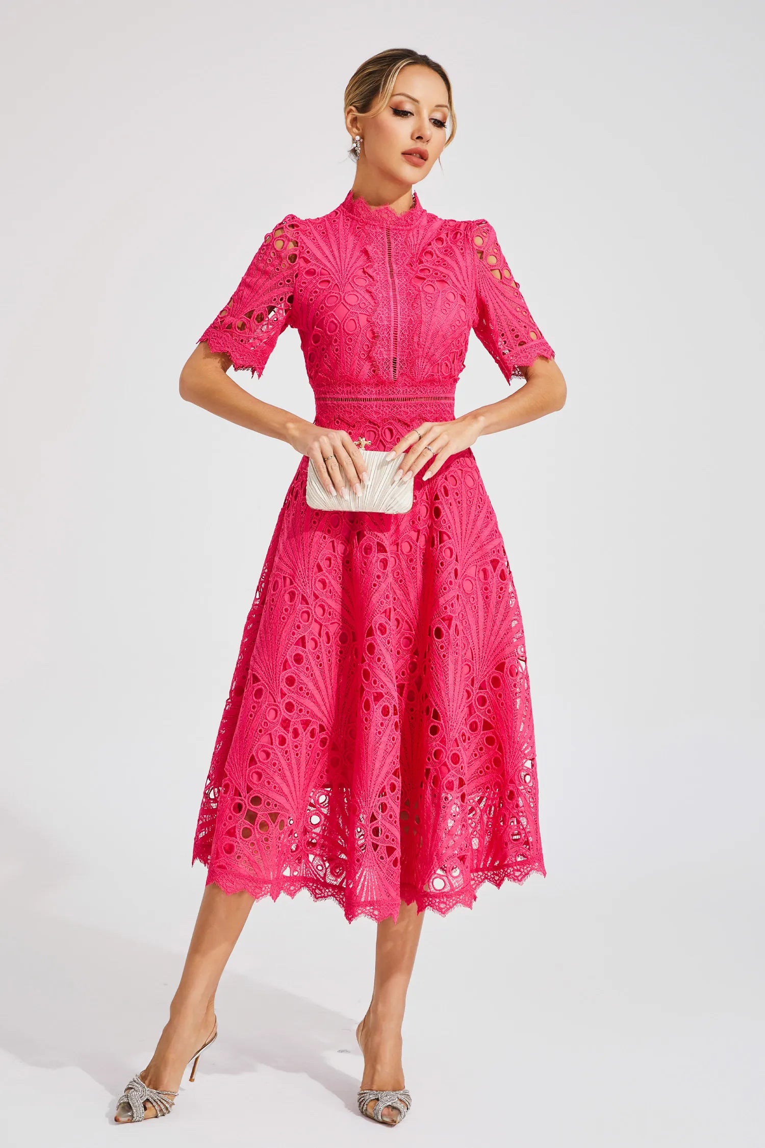 Exquisite Airy Lace Wedding Party Midi Dress for Women