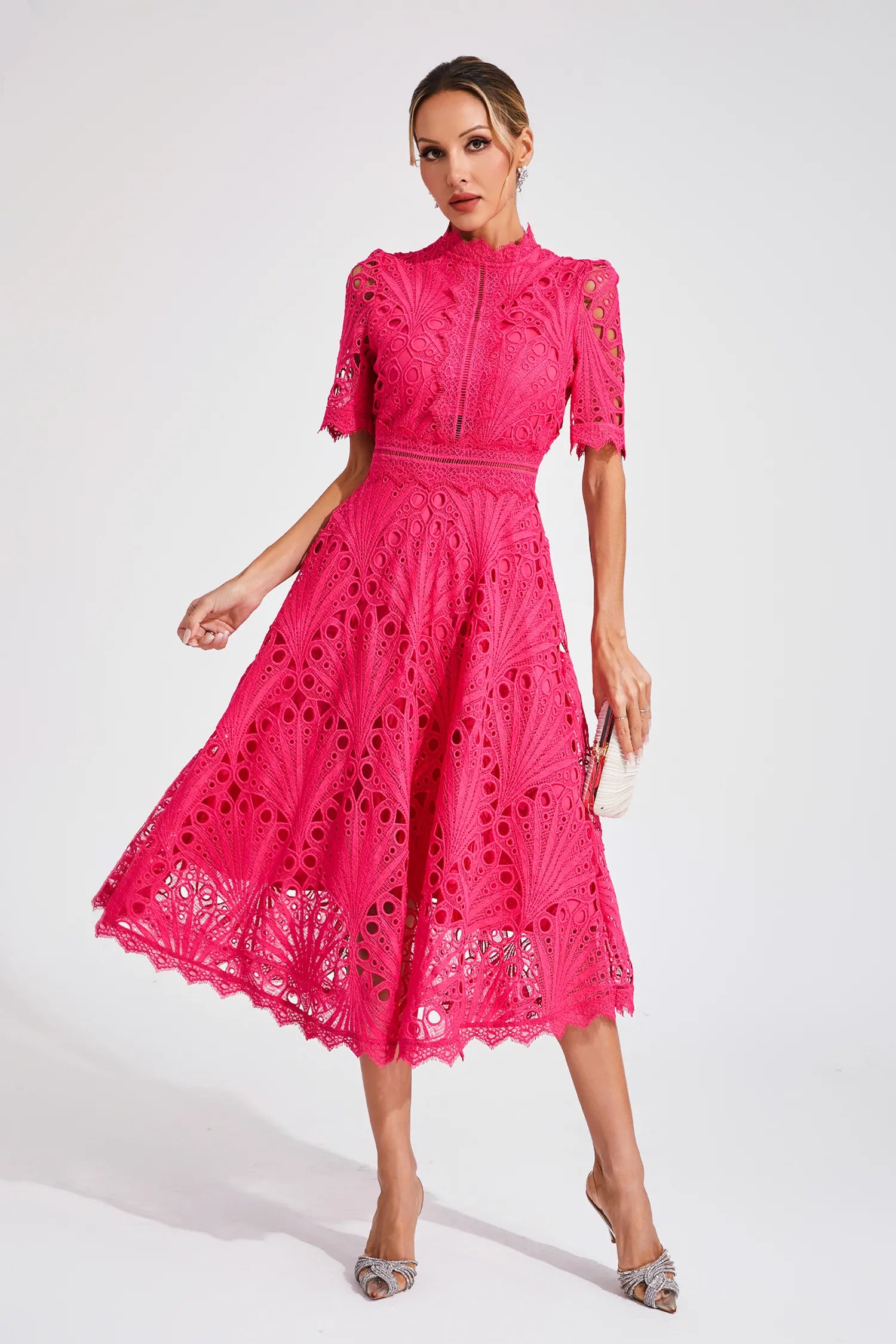 Women's Flattering Lace Party Evening Midi Dress for Women