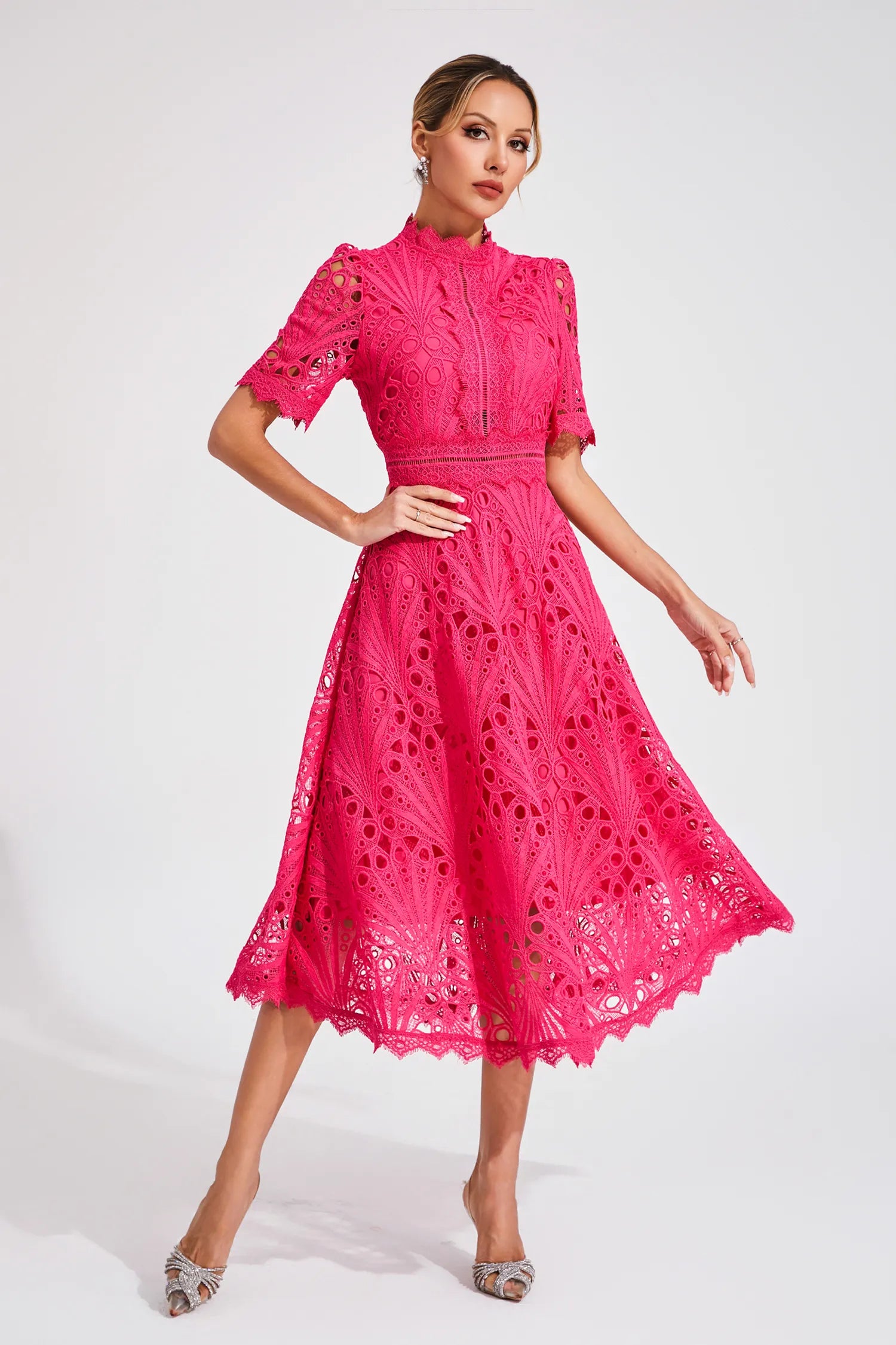 Women's Flattering Lace Party Evening Midi Dress for Women