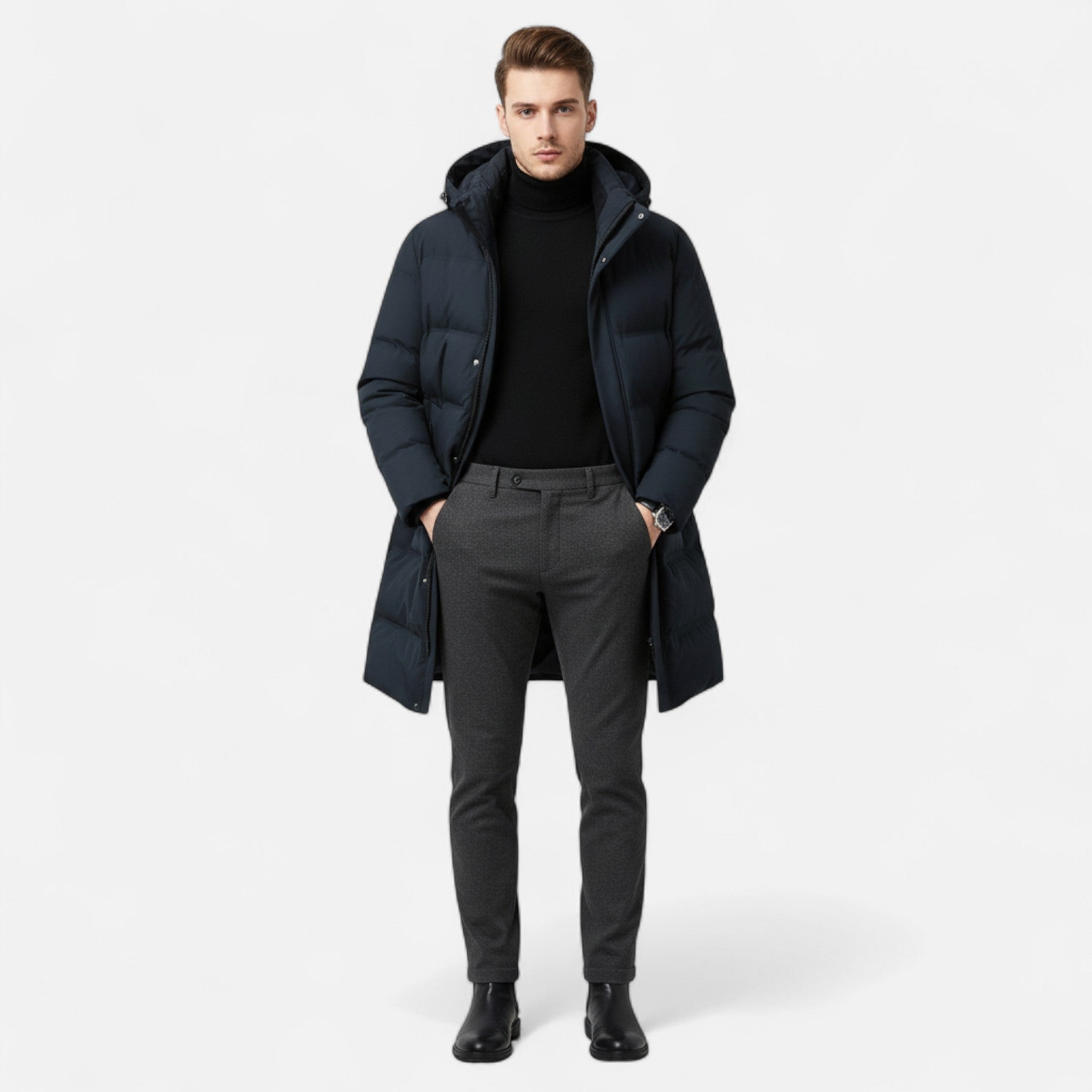 Men’s Thermal Practical Down Insulated Hooded Parka Coat