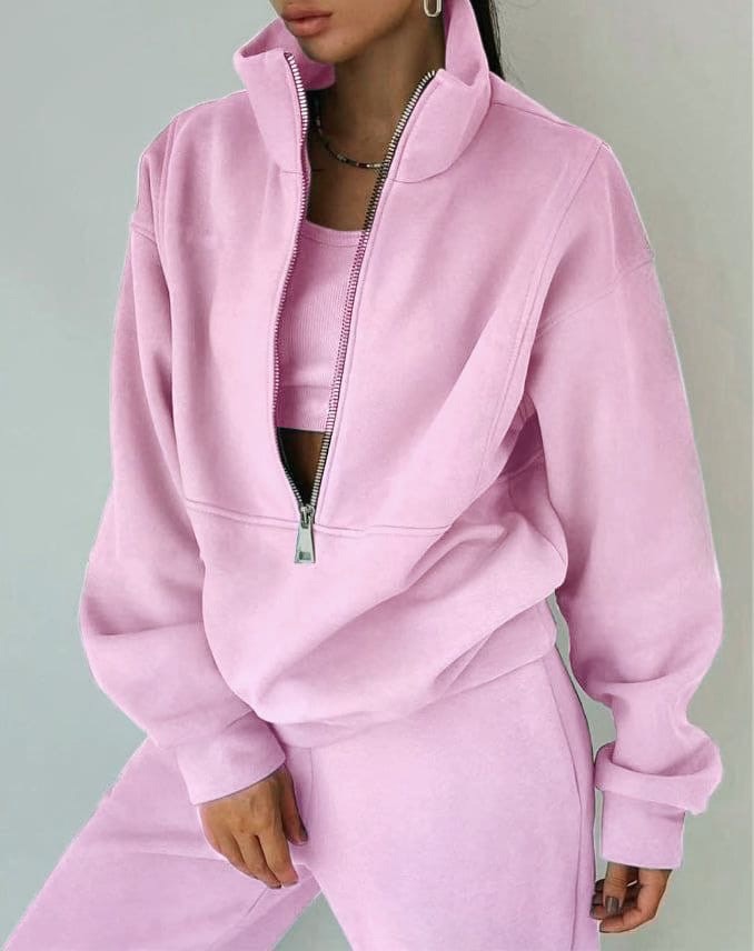 Women’s Oversized Two-Piece Set Casual Half-Zip Top & Joggers