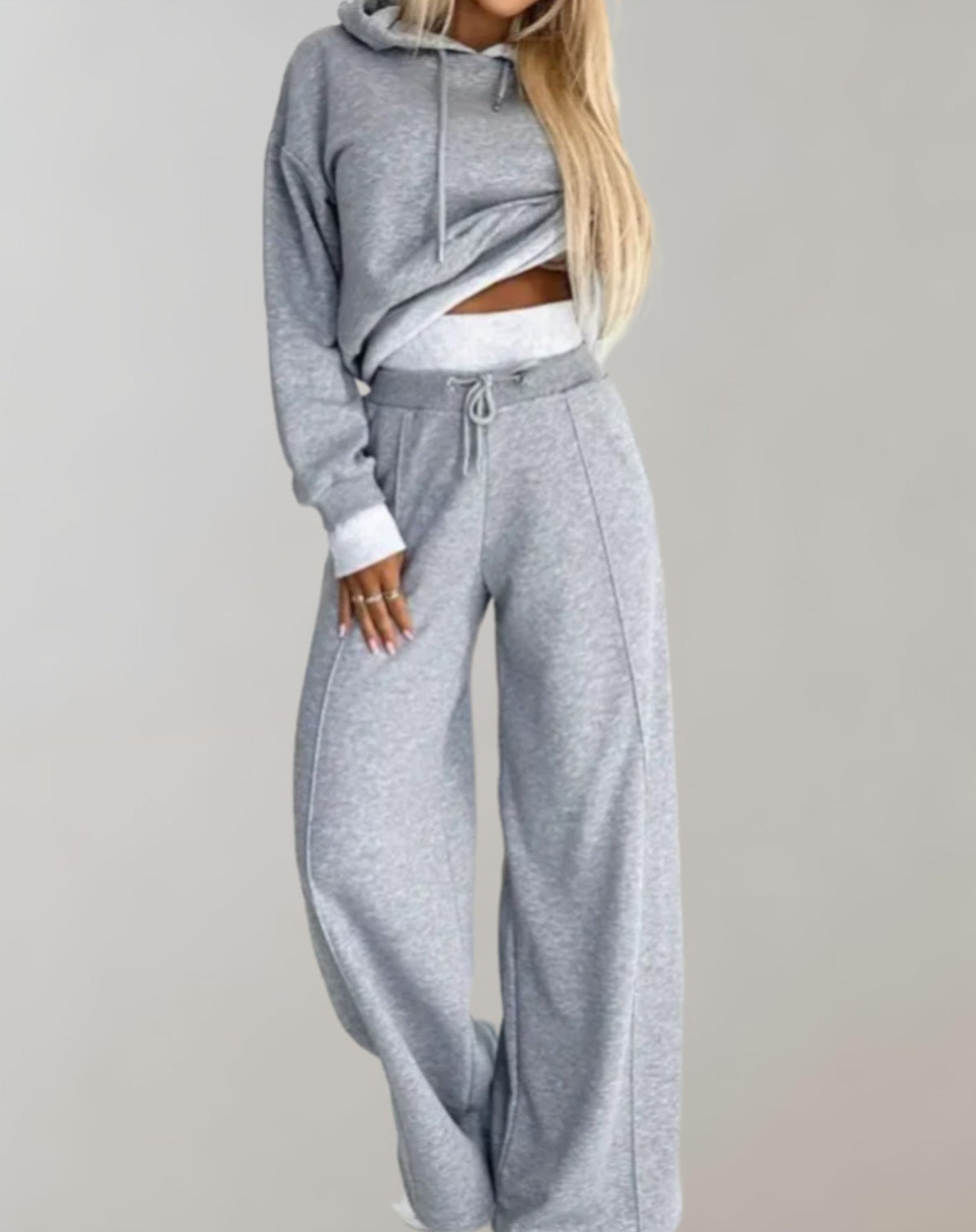 Women's Hoodie and Wide-Leg Trouser Sporty Two-Piece Tracksuit Set