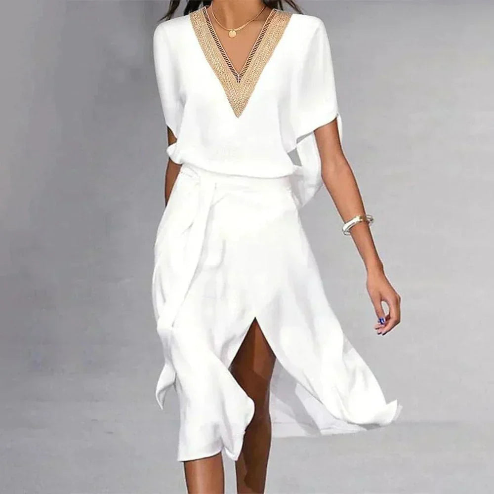 Women's Versatility Stylish Flattering Fit Dress in V-Neckline