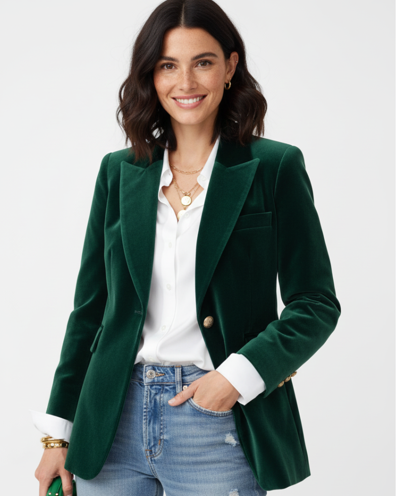 Women's Chic Formal Business Blazer with Elegant Gold Buttons