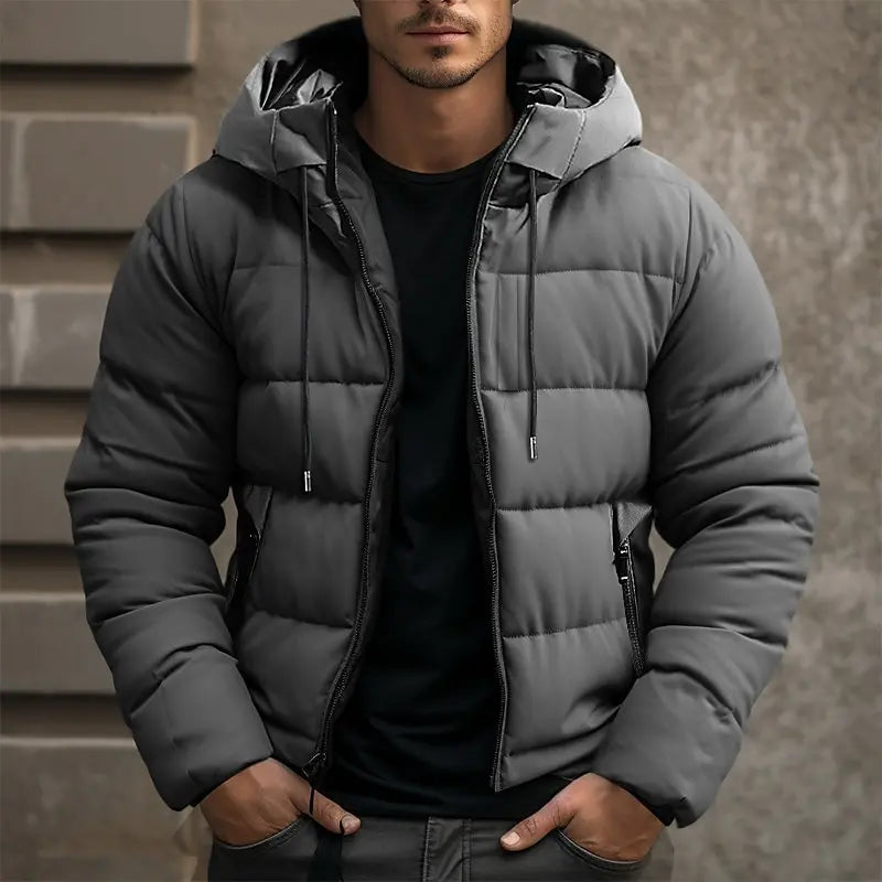 Men's Full-Zip Front Insulated Hooded Puffer Jacket for Winter