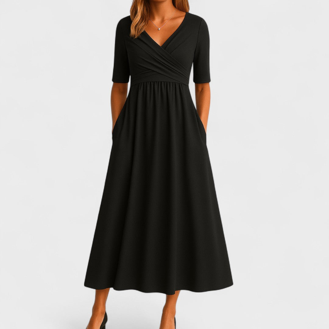 Women’s V-Neck Midi Dress Chic Elegant Style