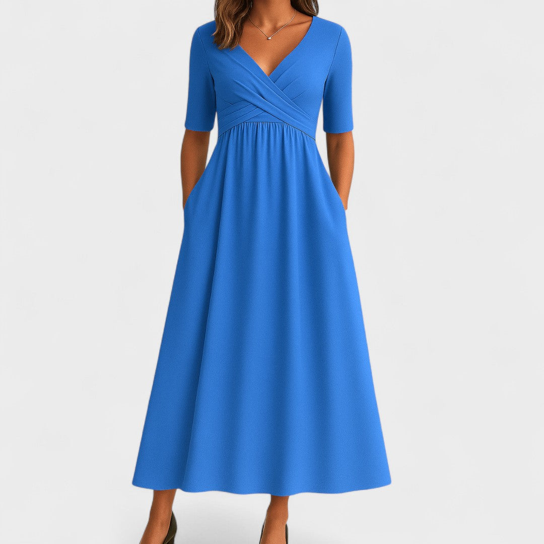 Women’s V-Neck Midi Dress Chic Elegant Style