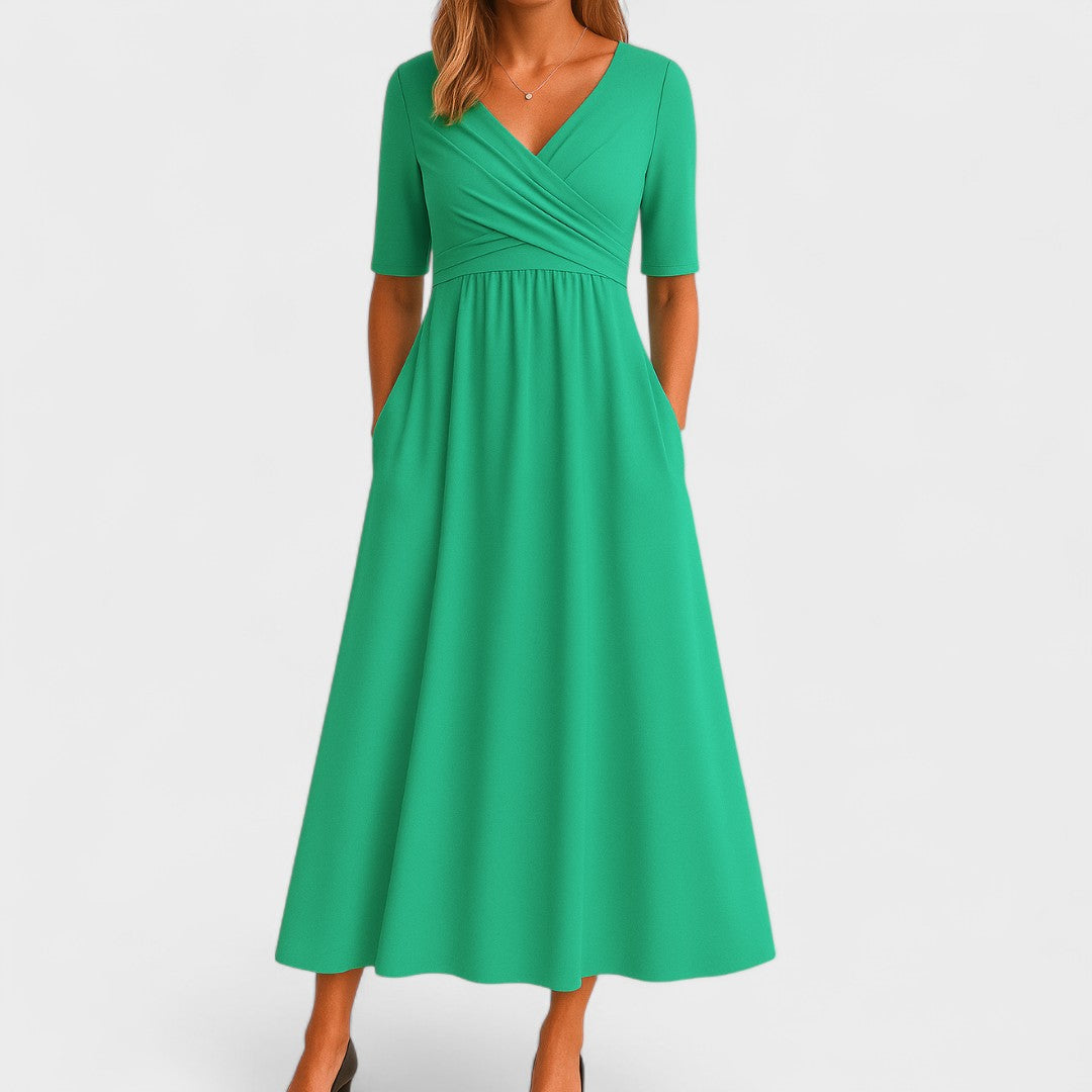 Women’s V-Neck Midi Dress Chic Elegant Style