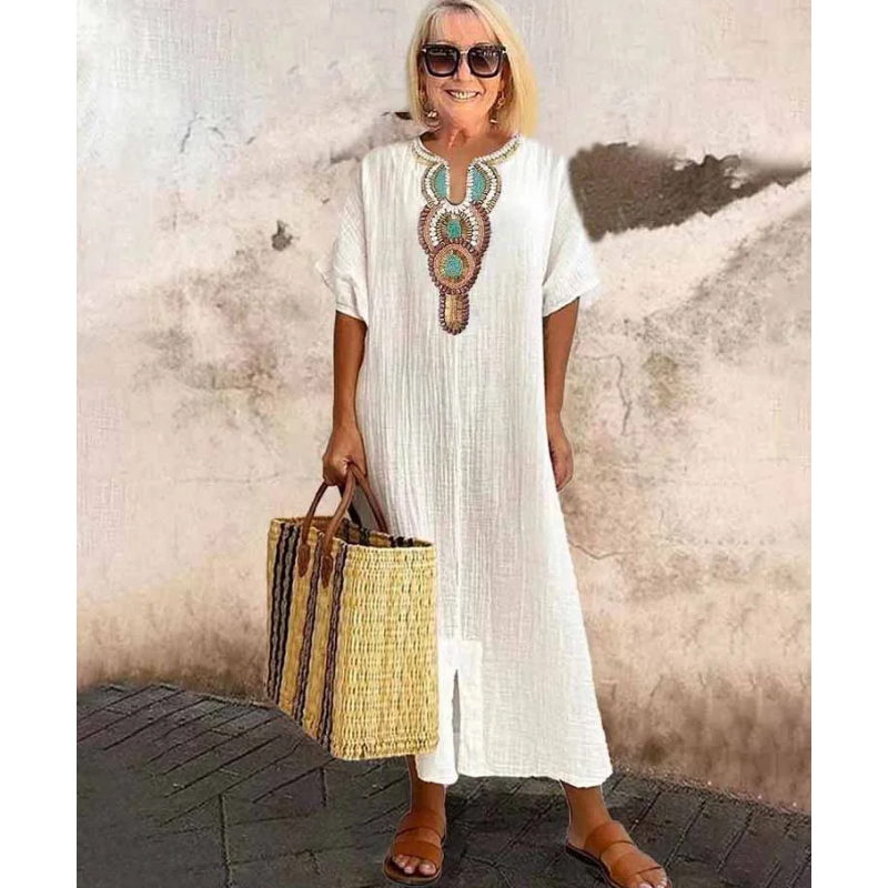 Women's Embroidered Outdoor Relaxed Maxi Dress