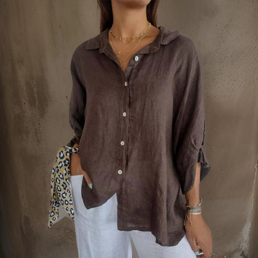 Women's Versatile Summer Relaxed Button Shirt with Adjustable Cuffs