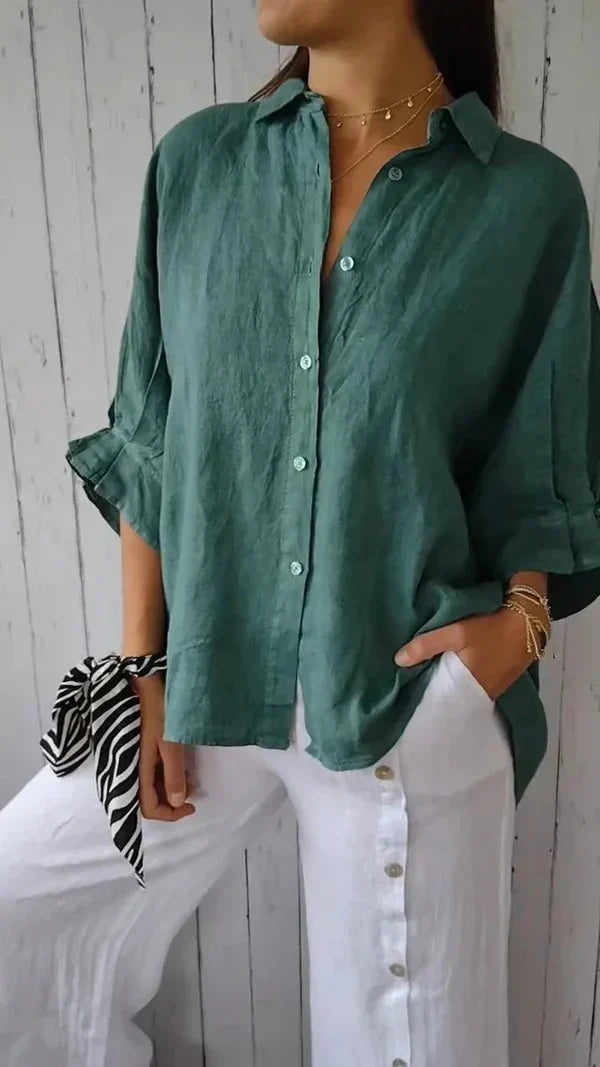 Women's Versatile Summer Relaxed Button Shirt with Adjustable Cuffs