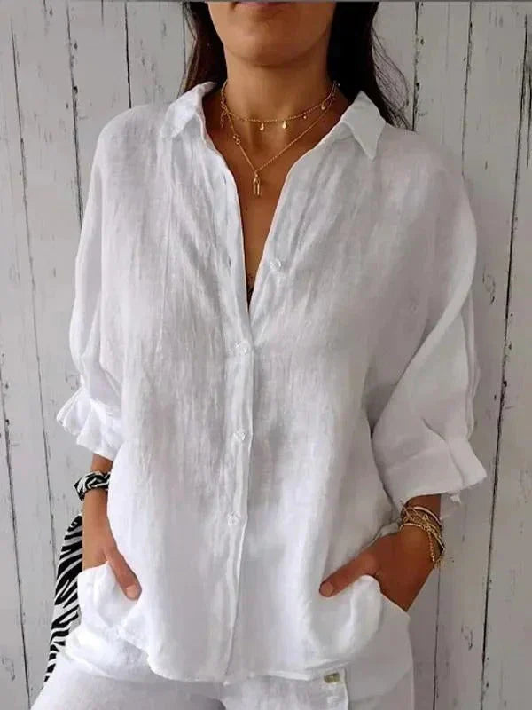 Women's Versatile Summer Relaxed Button Shirt with Adjustable Cuffs